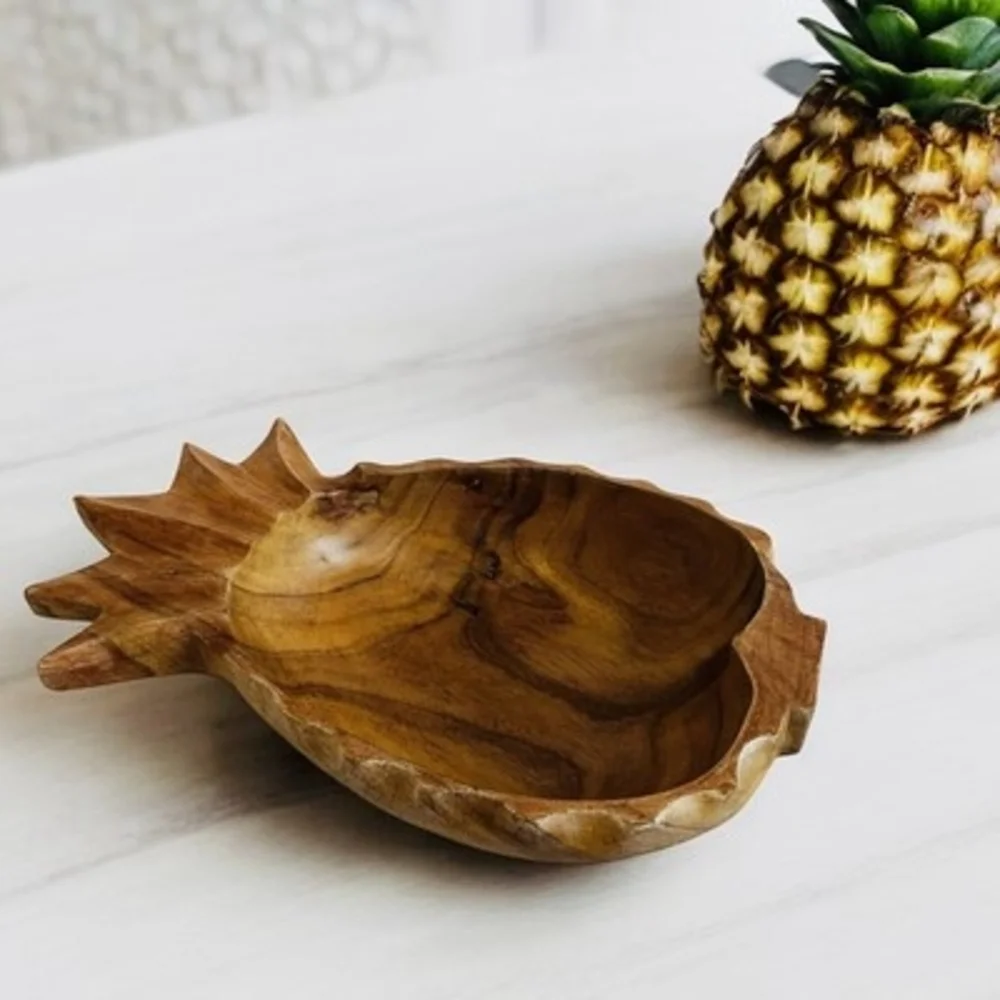 Large Decorative Wooden Pineapple-Shaped Bowl Serving Bowl 16